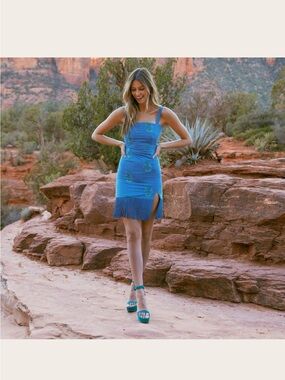 Eddy Blue Embroidered Fringe Dress